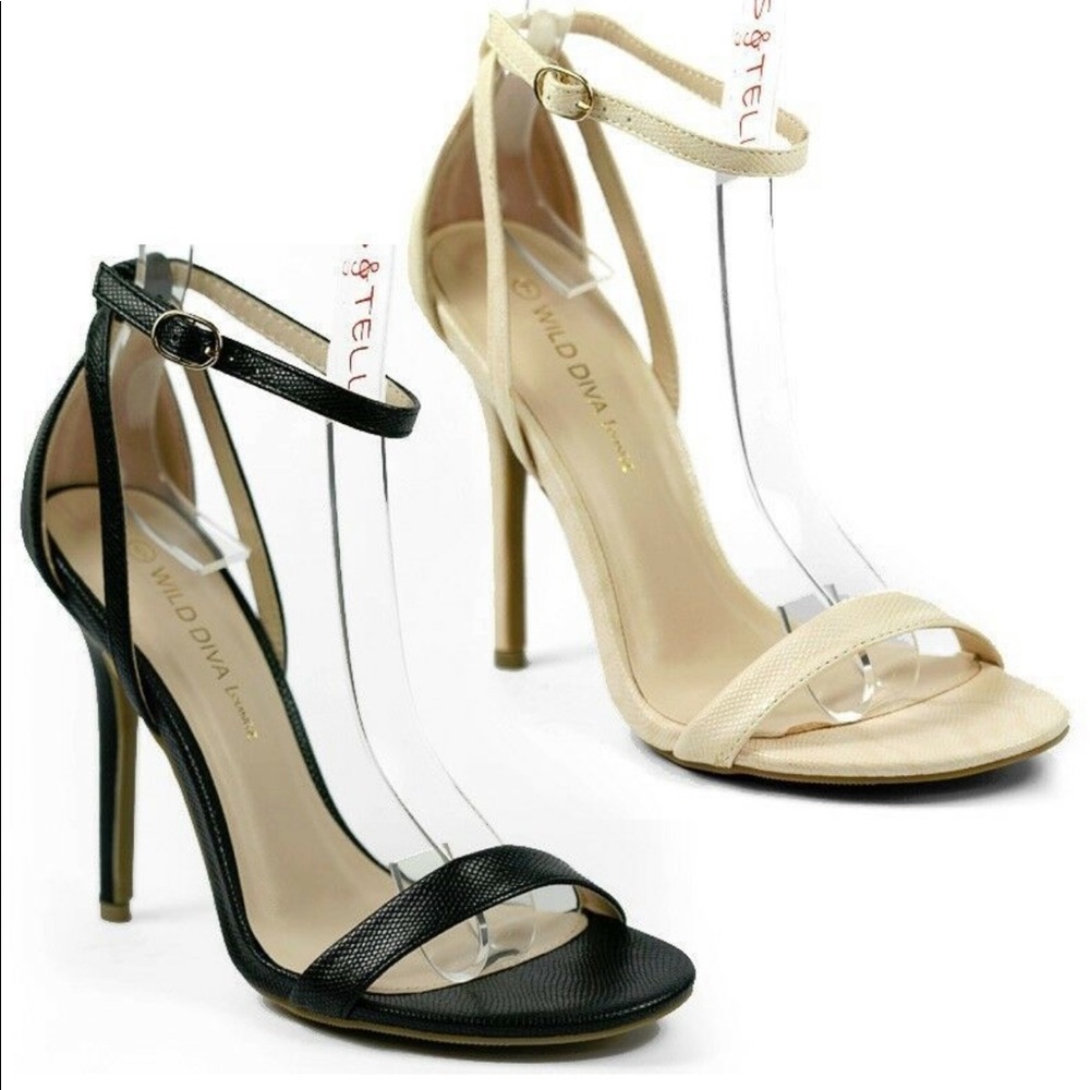 Nude Faux snake Leather single strap Heel Sandal